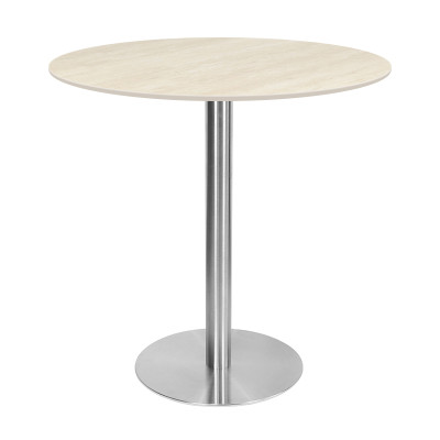 Round Light Wood-Grain Dining Table | Stainless Steel Base for Commercial Cafe & Restaurant
