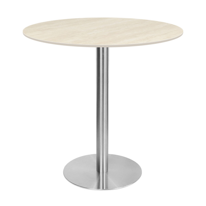 Round Light Wood-Grain Dining Table | Stainless Steel Base for Commercial Cafe & Restaurant