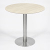 Round Light Wood-Grain Dining Table | Stainless Steel Base for Commercial Cafe & Restaurant