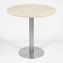 Round Light Wood-Grain Dining Table | Stainless Steel Base for Commercial Cafe & Restaurant
