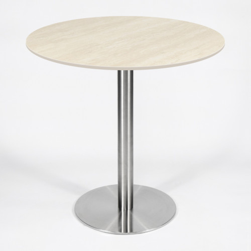 Round Light Wood-Grain Dining Table | Stainless Steel Base for Commercial Cafe & Restaurant