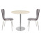 Round Light Wood-Grain Dining Table | Stainless Steel Base for Commercial Cafe & Restaurant
