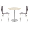 Round Light Wood-Grain Dining Table | Stainless Steel Base for Commercial Cafe & Restaurant