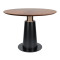 Round Walnut Veneer Dining Table | Black Tapered Metal Base with Gold Accent for Hospitality