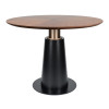 Round Walnut Veneer Dining Table | Black Tapered Metal Base with Gold Accent for Hospitality