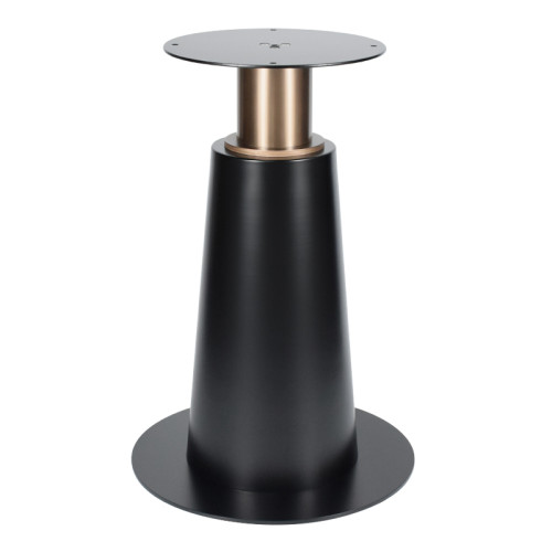 Round Walnut Veneer Dining Table | Black Tapered Metal Base with Gold Accent for Hospitality