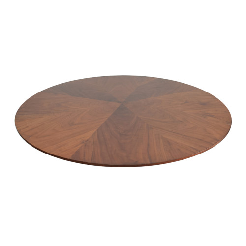 Round Walnut Veneer Dining Table | Black Tapered Metal Base with Gold Accent for Hospitality