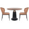 Round Walnut Veneer Dining Table | Black Tapered Metal Base with Gold Accent for Hospitality