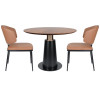 Round Walnut Veneer Dining Table | Black Tapered Metal Base with Gold Accent for Hospitality
