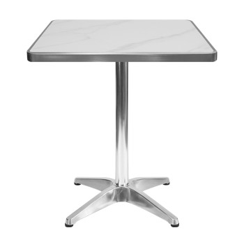 Square White Marble-Effect Sintered Stone Table | Aluminum 4-Star Base for Commercial Dining Table