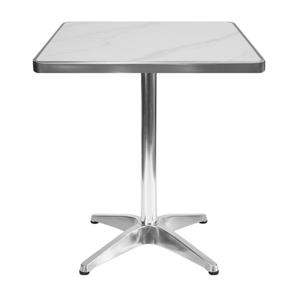 Square White Marble-Effect Sintered Stone Table | Aluminum 4-Star Base for Commercial Cafe