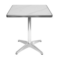 Square White Marble-Effect Sintered Stone Table | Aluminum 4-Star Base for Commercial Dining Table