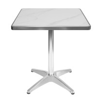 Square White Marble-Effect Sintered Stone Table | Aluminum 4-Star Base for Commercial Cafe