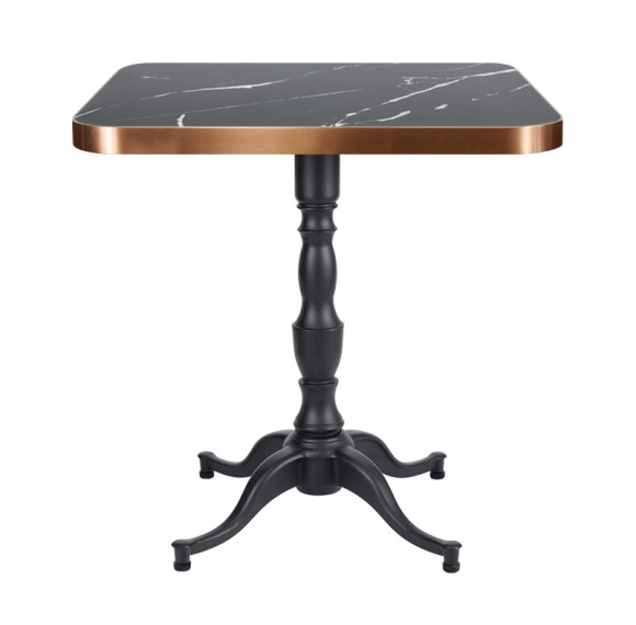 Square Black Marble-Effect Porcelain Table Top | Vintage Cast Iron 4-Leg Base for Commercial Cafe
