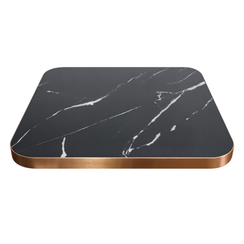 Square Black Marble-Effect Porcelain Table Top | Vintage Cast Iron 4-Leg Base for Commercial Cafe