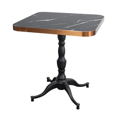 Square Black Marble-Effect Porcelain Table Top | Vintage Cast Iron 4-Leg Base for Commercial Cafe