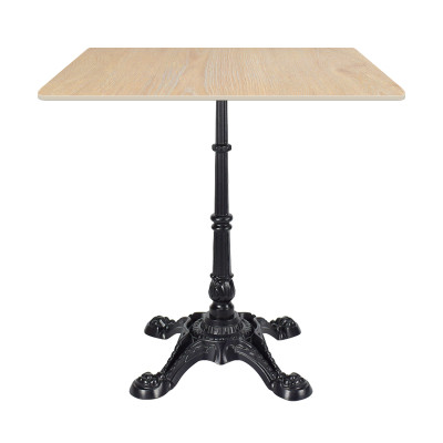 Square Wood-Grain Sintered Stone Table | Ornate Cast Iron 4-Leg Base for Vintage Commercial Cafe