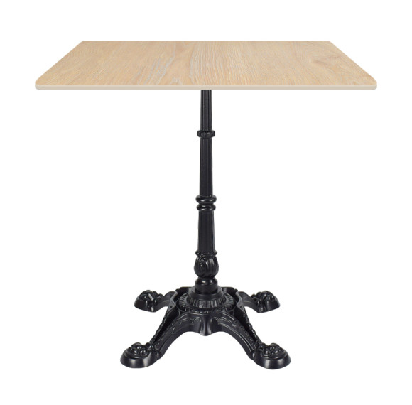 Square Wood-Grain Sintered Stone Table | Ornate Cast Iron 4-Leg Base for Vintage Commercial Cafe
