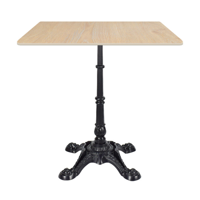 Square Wood-Grain Sintered Stone Table | Ornate Cast Iron 4-Leg Base for Vintage Commercial Cafe