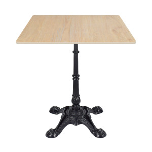 Square Wood-Grain Sintered Stone Table | Ornate Cast Iron 4-Leg Base for Vintage Commercial Cafe