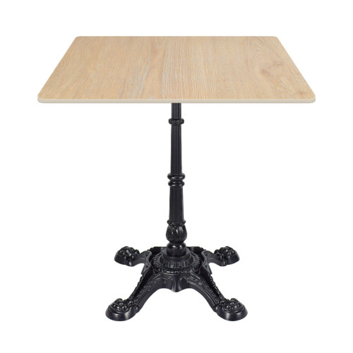 Square Wood-Grain Sintered Stone Table | Ornate Cast Iron 4-Leg Base for Vintage Commercial Cafe