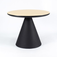 Round Light Wood MDF Dining Table | Matte Black Conical Metal Base for Modern Commercial Cafe