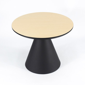 Round Light Wood MDF Dining Table | Matte Black Conical Metal Base for Modern Commercial Cafe