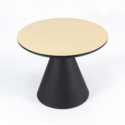 Round Light Wood MDF Dining Table | Matte Black Conical Metal Base for Modern Commercial Cafe
