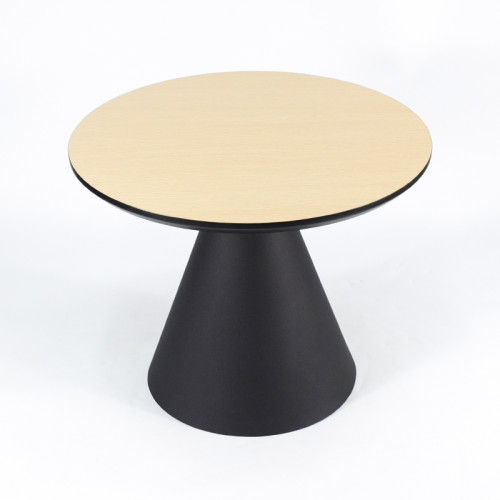 Round Light Wood MDF Dining Table | Matte Black Conical Metal Base for Modern Commercial Cafe