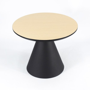 Round Light Wood MDF Dining Table | Matte Black Conical Metal Base for Modern Commercial Cafe