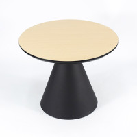 Round Light Wood MDF Dining Table | Matte Black Conical Metal Base for Modern Commercial Cafe