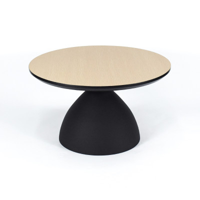 Round Small Light Wood MDF Side Table | Matte Black Bell-Shaped Iron Base for Hotel & Cafe Lounge