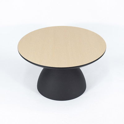 Round Small Light Wood MDF Side Table | Matte Black Bell-Shaped Iron Base for Hotel & Cafe Lounge