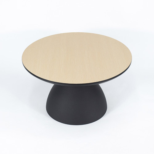 Round Small Light Wood MDF Side Table | Matte Black Bell-Shaped Iron Base for Hotel & Cafe Lounge