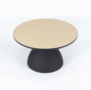 Round Small Light Wood MDF Side Table | Matte Black Bell-Shaped Iron Base for Hotel & Cafe Lounge