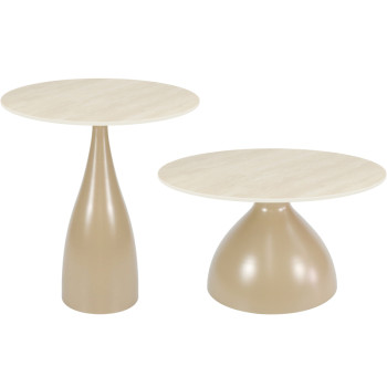 Round Dining Table with Iron Base | Wood Grain Sintered Stone Top for Restaurants