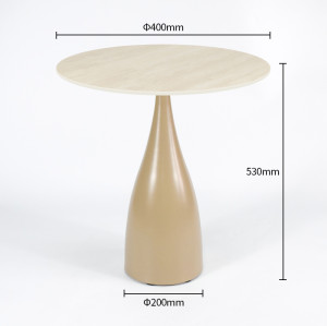Round Dining Table with Iron Base | Wood Grain Sintered Stone Top for Restaurants