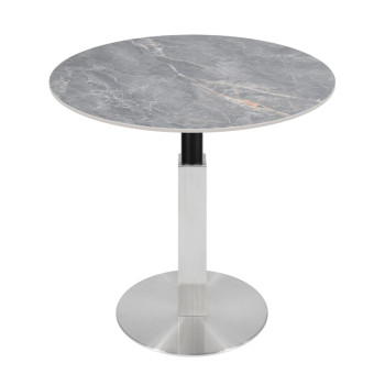 Round Grey Vein Sintered Stone Dining Table  |  Stainless Steel Base for Commercial Cafe & Restaurant
