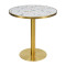 Luxury round white terrazzo dining table | stainless steel gold round base | AEONTI