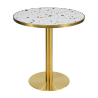Luxury round white terrazzo dining table | stainless steel gold round base | AEONTI
