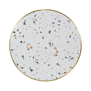 Luxury round white terrazzo dining table | stainless steel gold round base | AEONTI