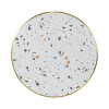 Luxury round white terrazzo dining table | stainless steel gold round base | AEONTI