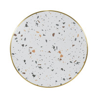 Luxury round white terrazzo dining table | stainless steel gold round base | AEONTI