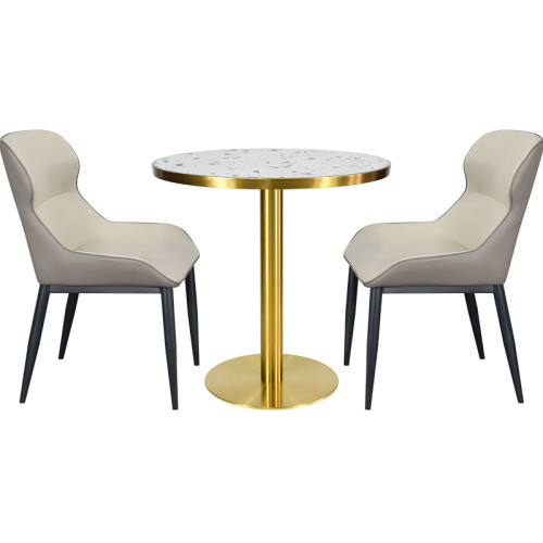 luxury gold  round terrazzo table |modern round terrazzo top table|stainless steel gold round base|AEONTI