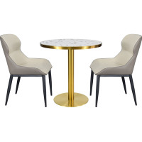 Luxury round white terrazzo dining table | stainless steel gold round base | AEONTI