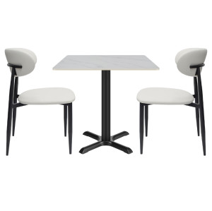Table Wholesale | Square Cafe Table with Cross Metal Base | Marble Effect Restaurant Dining Table