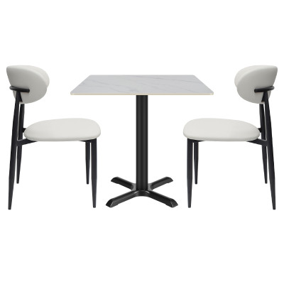 Table Wholesale | Square Cafe Table With Cross Metal Base | Marble Effect Restaurant Dining Table