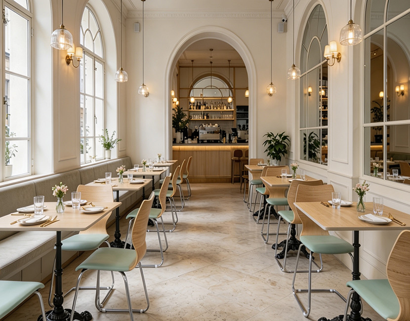 Café dining chairs matched to venue style