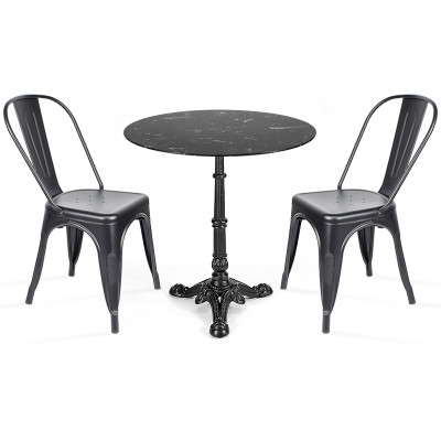 Vintage Round Bistro Table | Ornamental Cast Iron Base For French Cafe & Restaurant