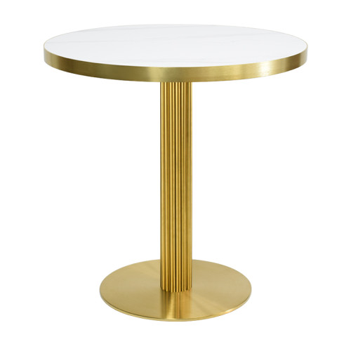Restaurant Table Manufacturer  |  Fluted Gold Round Pedestal Table with White Tabletop
